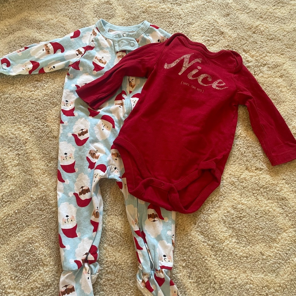 Bundle of Christmas Holiday Lane Santa Pajamas & Baby Gap Nice Santa take note